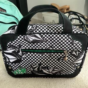 volcolm large black and white cosmetic case bag
barely used circa 2010s y2k